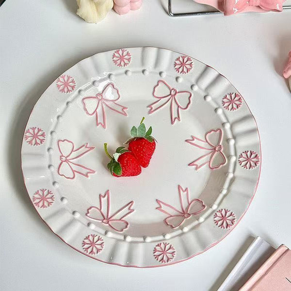 Ceramic Plate With Butterfly Relief-Pink