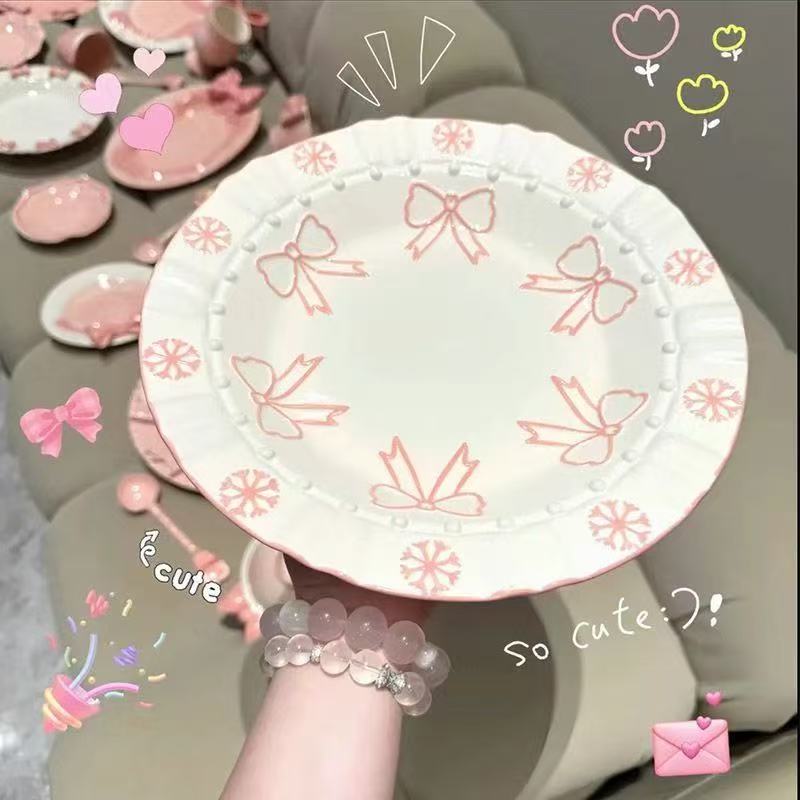 Ceramic Plate With Butterfly Relief-Pink