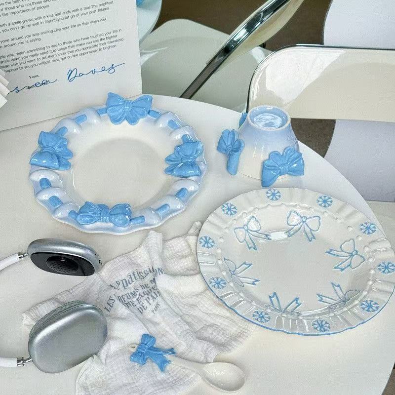Ceramic Plate With Butterfly Relief-Blue