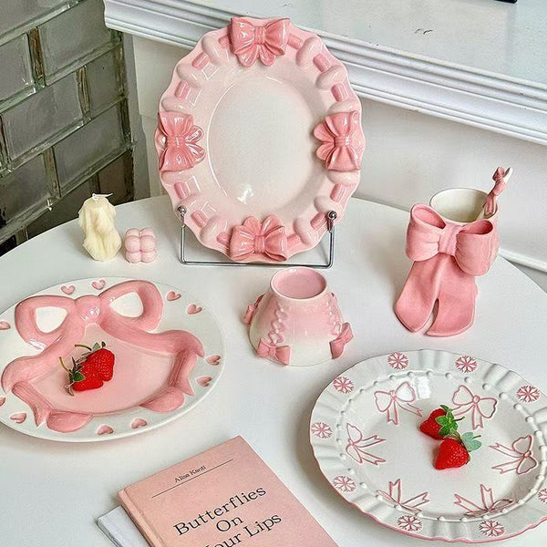 Ceramic Plate With Butterfly Relief-Pink