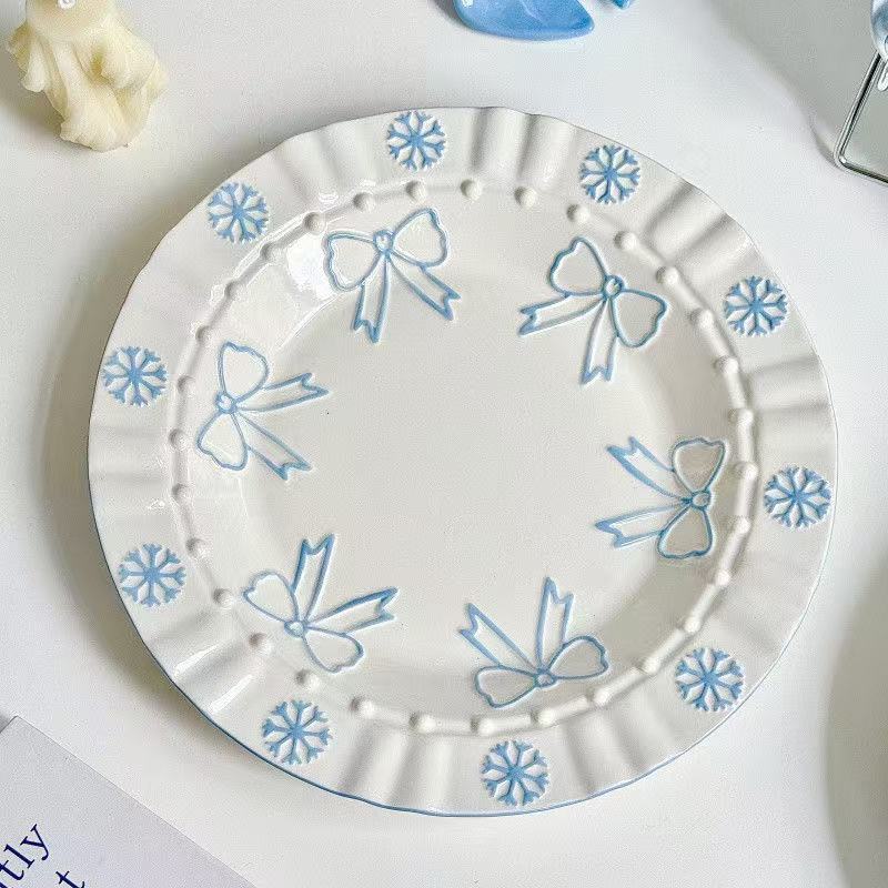 Ceramic Plate With Butterfly Relief-Blue