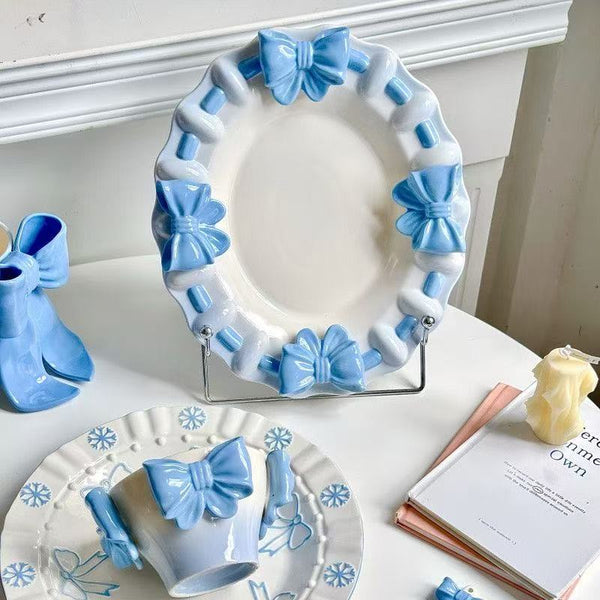 Ceramic Plate With Butterfly Relief-Blue