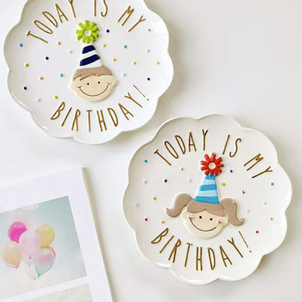 Children's birthday ceramic petal plate