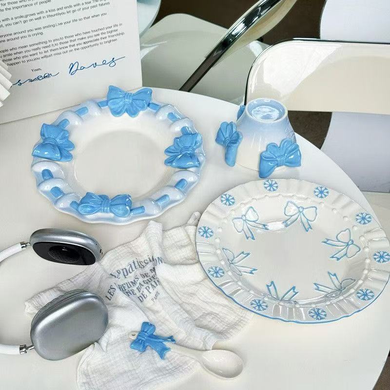 Ceramic Plate With Butterfly Relief-Blue