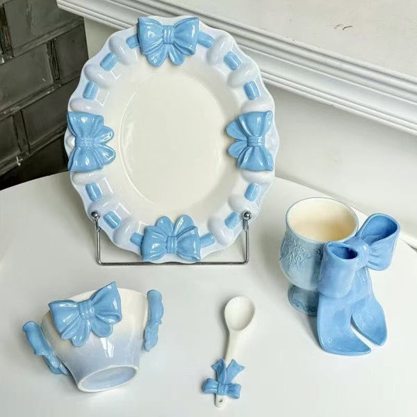 Ceramic Plate With Butterfly Relief-Blue